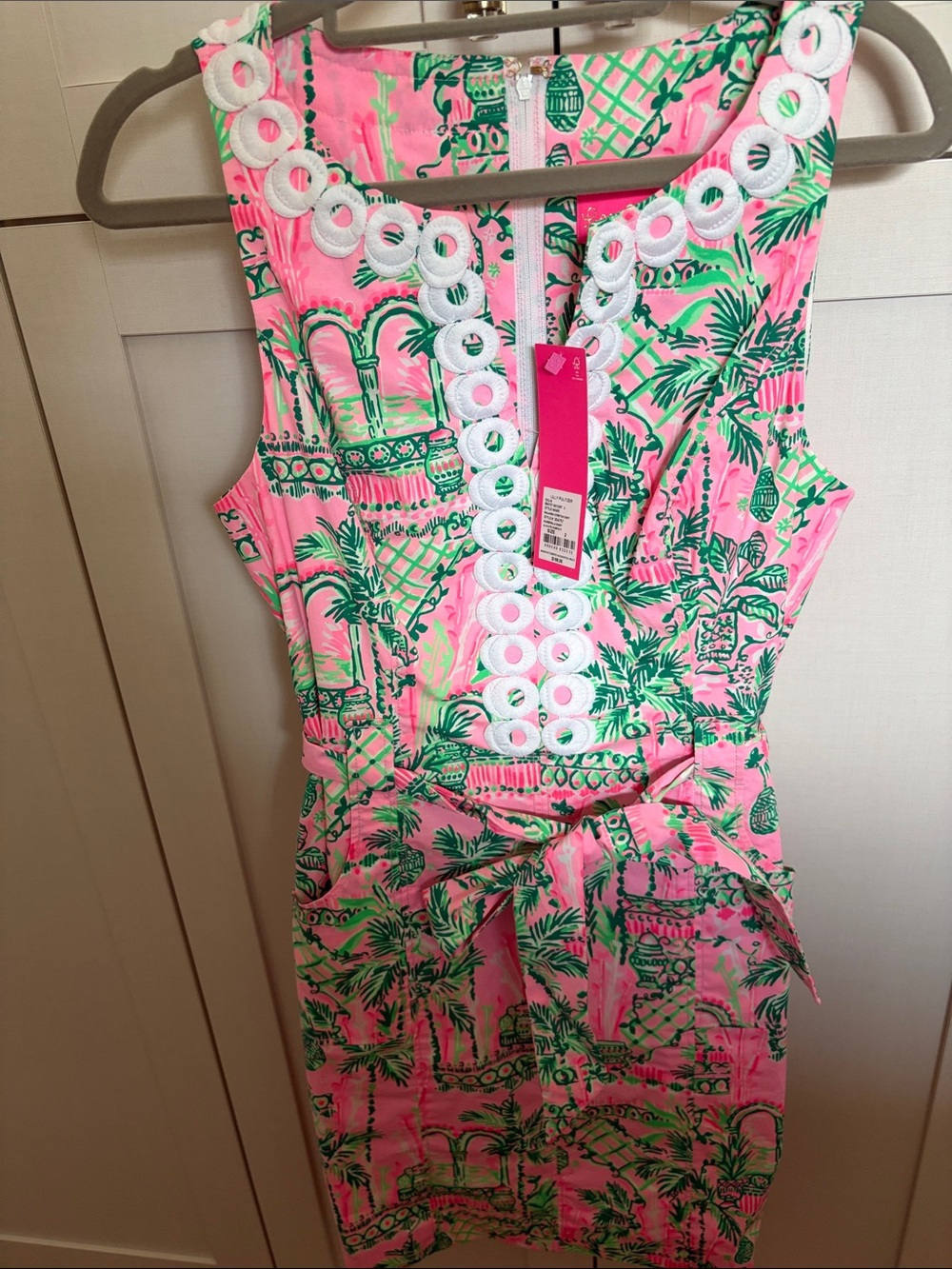 Lilly Pulitzer Pink & Green Printed Girls Romper with White Trim